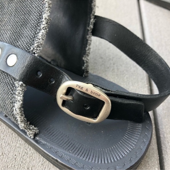 Rag & Bone Claire Leather Denim Thong Sandals | Size 8.5 | Gray - Picture 7 of 8